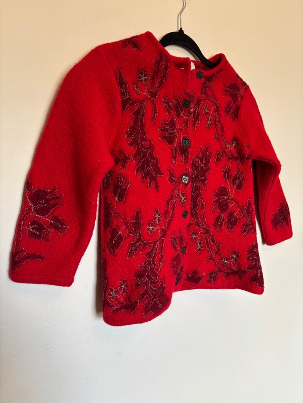 Susan Bristol Girls Sweater Cardigan Sz XL Floral Button Wool Holiday Festive